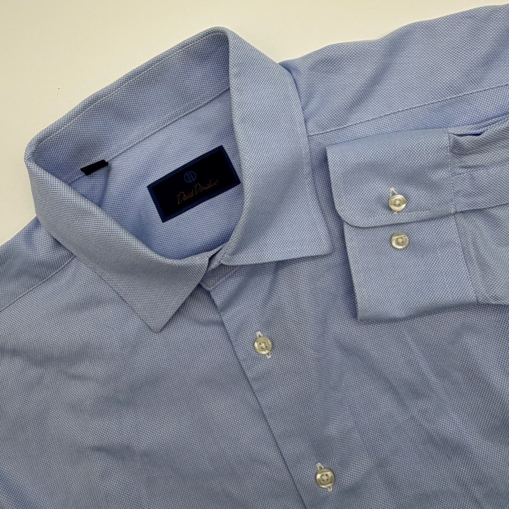 David Donahue Mens Light Blue Cotton Dress Shirt 17.5 34/35 Long Sleeve